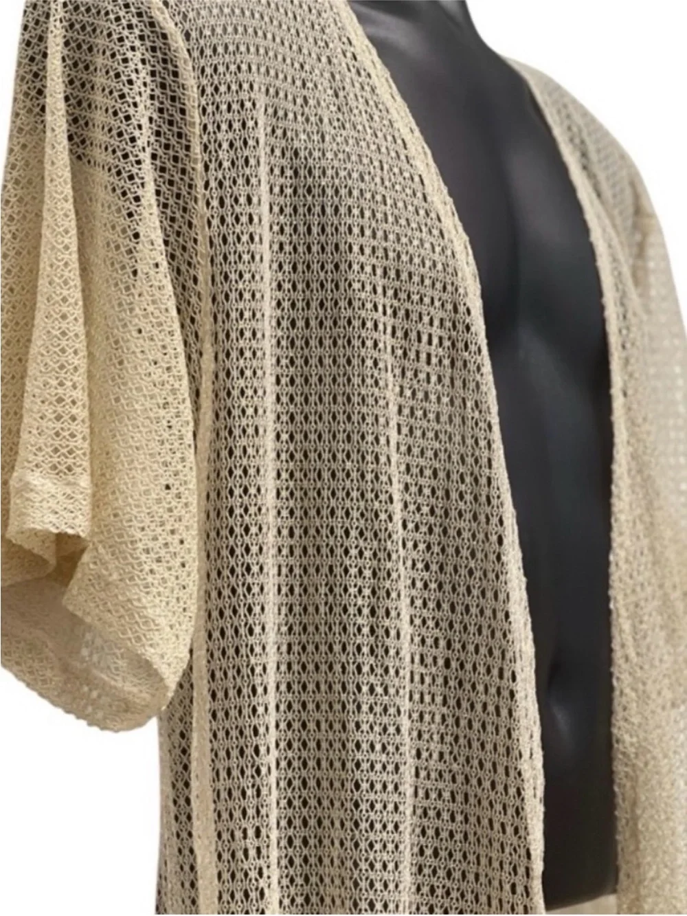 Cream Crochet Swim Cover Up Fringe Kimono Boho Resort OS